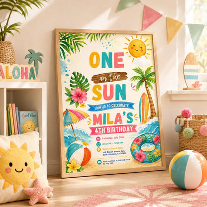 Editable Beach Birthday Invitation Canva Template, Boys Kids Teens Pool Cute Modern Fun Themed DIY Party Invite, Printable Digital Download.