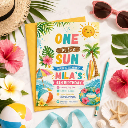 Editable Beach Birthday Invitation Canva Template, Boys Kids Teens Pool Cute Modern Fun Themed DIY Party Invite, Printable Digital Download.