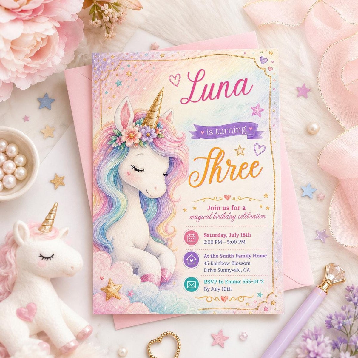 Editable Princess Birthday Invitation Canva Template, Pastel Girls Cute Modern Fun Themed DIY Chic Party Invite, Printable Digital Download.