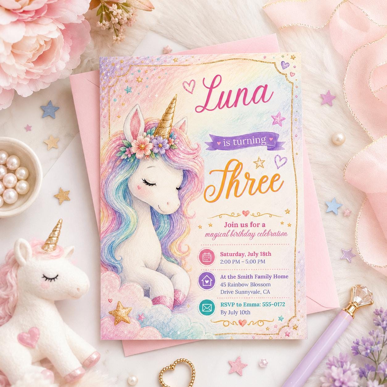 Editable Princess Birthday Invitation Canva Template, Pastel Girls Cute Modern Fun Themed DIY Chic Party Invite, Printable Digital Download.