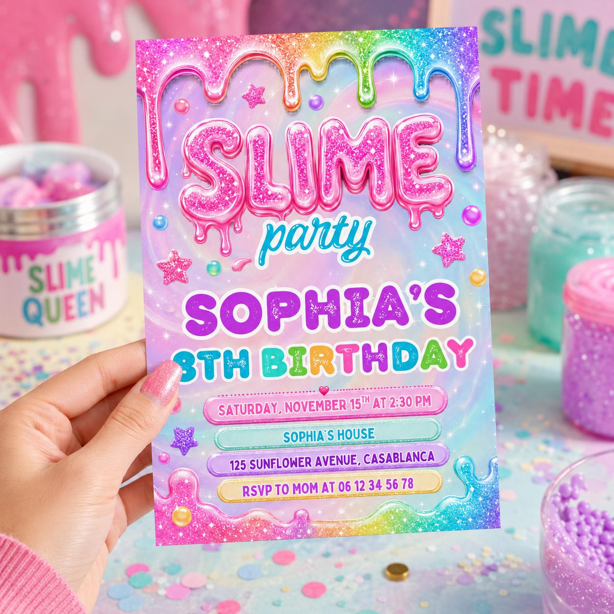 Editable Neon Glow Birthday Invitation Canva Template, Pink Girls Neon Cute Fun DIY Chic Kids Teen Party Invite, Printable Digital Download.