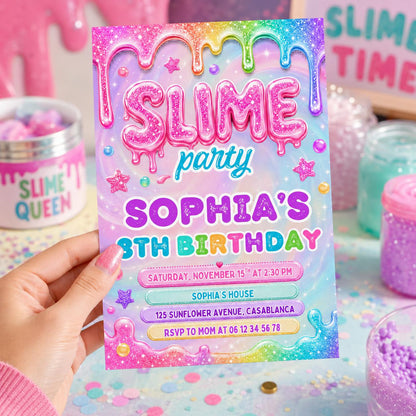 Editable Neon Glow Birthday Invitation Canva Template, Pink Girls Neon Cute Fun DIY Chic Kids Teen Party Invite, Printable Digital Download.