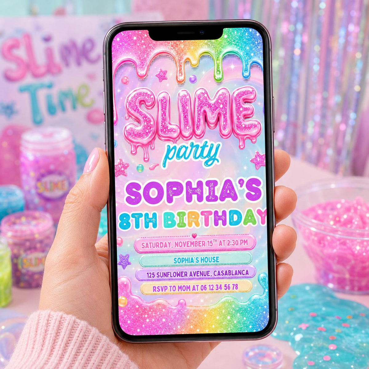 Editable Neon Glow Birthday Invitation Canva Template, Pink Girls Neon Cute Fun DIY Chic Kids Teen Party Invite, Printable Digital Download.