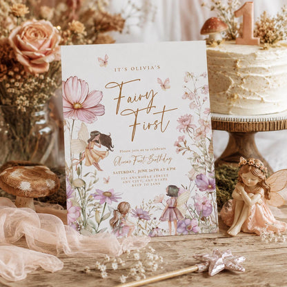 Editable Fairy Garden Birthday Invitation Canva Template, Boho Girls Kids Fairy Cute Fun DIY Sweet Party Invite, Printable Digital Download.
