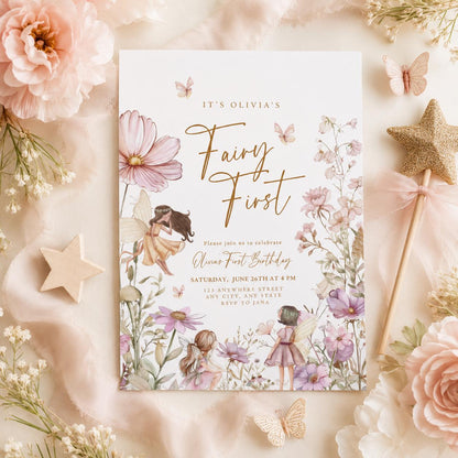 Editable Fairy Garden Birthday Invitation Canva Template, Boho Girls Kids Fairy Cute Fun DIY Sweet Party Invite, Printable Digital Download.