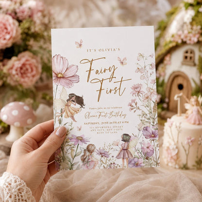 Editable Fairy Garden Birthday Invitation Canva Template, Boho Girls Kids Fairy Cute Fun DIY Sweet Party Invite, Printable Digital Download.