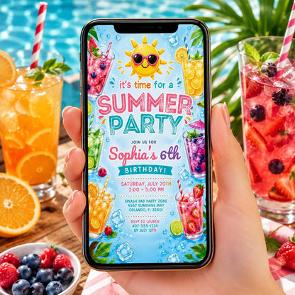 Editable Summer Birthday Invitation Canva Template, Pastel Kids Cute Fun DIY Sweet Chic Teen Tween Party Invite, Printable Digital Download.