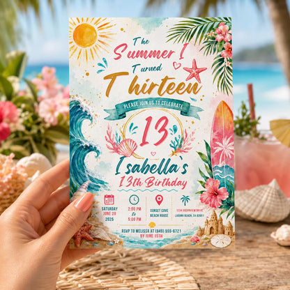 Editable Coastal Birthday Invitation Canva Template, Beach Cute Fun DIY Sweet Chic Kids Teen Tween Party Invite, Printable Digital Download.