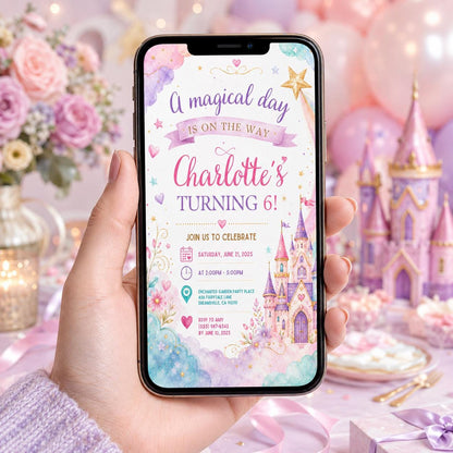 Editable Princess Birthday Invitation Canva Template, Pastel Girls Cute Modern Fun Themed DIY Chic Party Invite, Printable Digital Download.