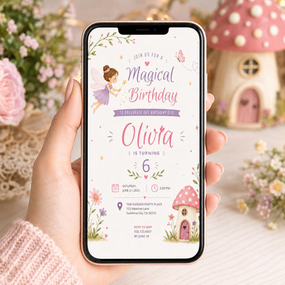 Editable Fairy Garden Birthday Invitation Canva Template, Girls Kids Fairy Cute Fun DIY Sweet Chic Party Invite, Printable Digital Download.