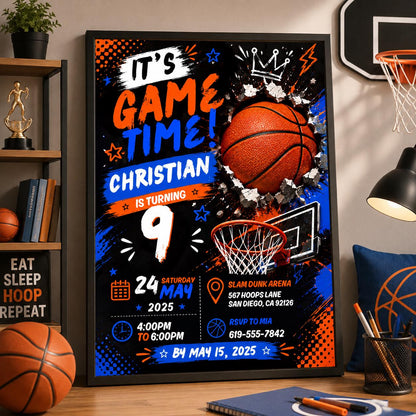 Editable Basketball Birthday Invitation Canva Template, Boys Kids Sports Sport Cute Modern Fun DIY Party Invite, Printable Digital Download.