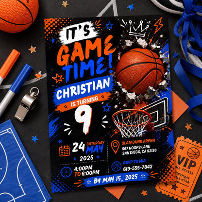 Editable Basketball Birthday Invitation Canva Template, Boys Kids Sports Sport Cute Modern Fun DIY Party Invite, Printable Digital Download.