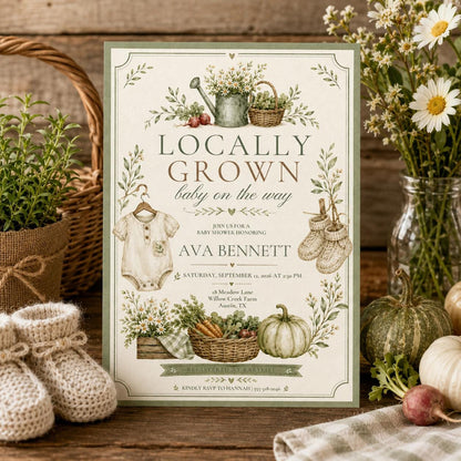 Editable Farmers Market Baby Shower Invitation Canva Template, Kids Market Cute Fun DIY Sweet Chic Party Invite, Printable Digital Download.