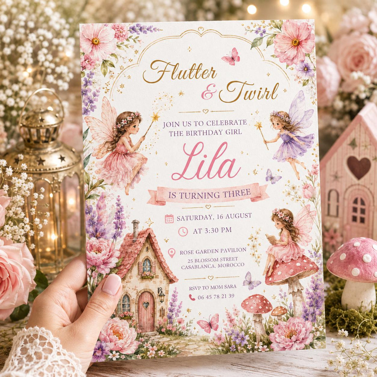 Editable Fairy Garden Birthday Invitation Canva Template, Girls Fairy Cute Fun DIY Sweet Chic Kids Party Invite, Printable Digital Download.
