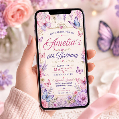 Editable Fairy Garden Birthday Invitation Canva Template, Pink Girls Kids Teens Fairy Cute Fun DIY Party Invite, Printable Digital Download.