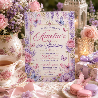 Editable Fairy Garden Birthday Invitation Canva Template, Pink Girls Kids Teens Fairy Cute Fun DIY Party Invite, Printable Digital Download.