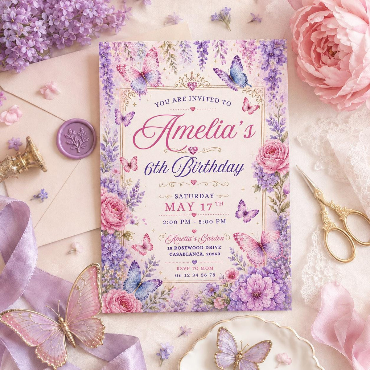 Editable Fairy Garden Birthday Invitation Canva Template, Pink Girls Kids Teens Fairy Cute Fun DIY Party Invite, Printable Digital Download.
