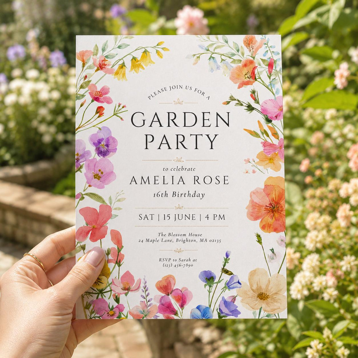 Editable Garden Birthday Invitation Canva Template, Floral Kids Teens Adult Cute Fun DIY Chic Teen Party Invite, Printable Digital Download.