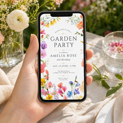 Editable Garden Birthday Invitation Canva Template, Floral Kids Teens Adult Cute Fun DIY Chic Teen Party Invite, Printable Digital Download.