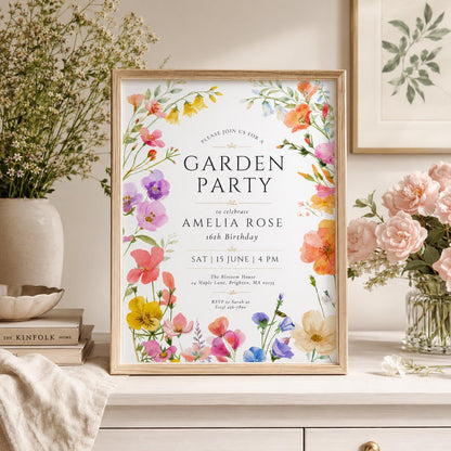 Editable Garden Birthday Invitation Canva Template, Floral Kids Teens Adult Cute Fun DIY Chic Teen Party Invite, Printable Digital Download.