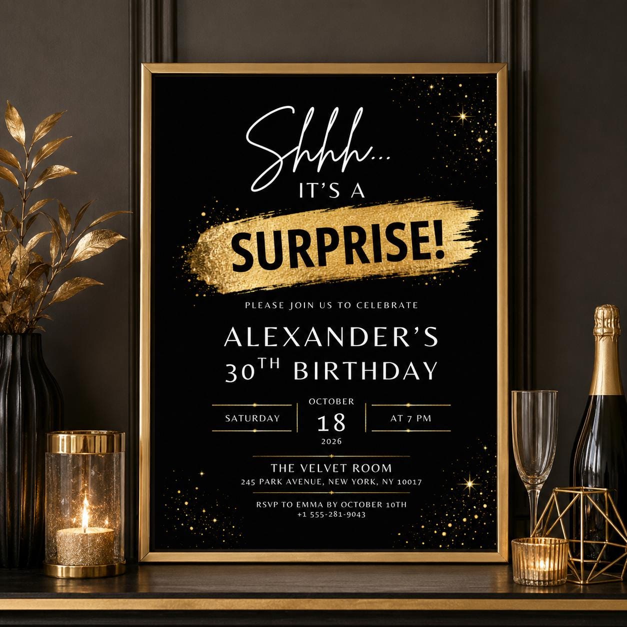 Editable Surprise 30th Birthday Invitation Canva Template, Adult Cute Fun DIY Sweet Chic Kids Teen Party Invite, Printable Digital Download.