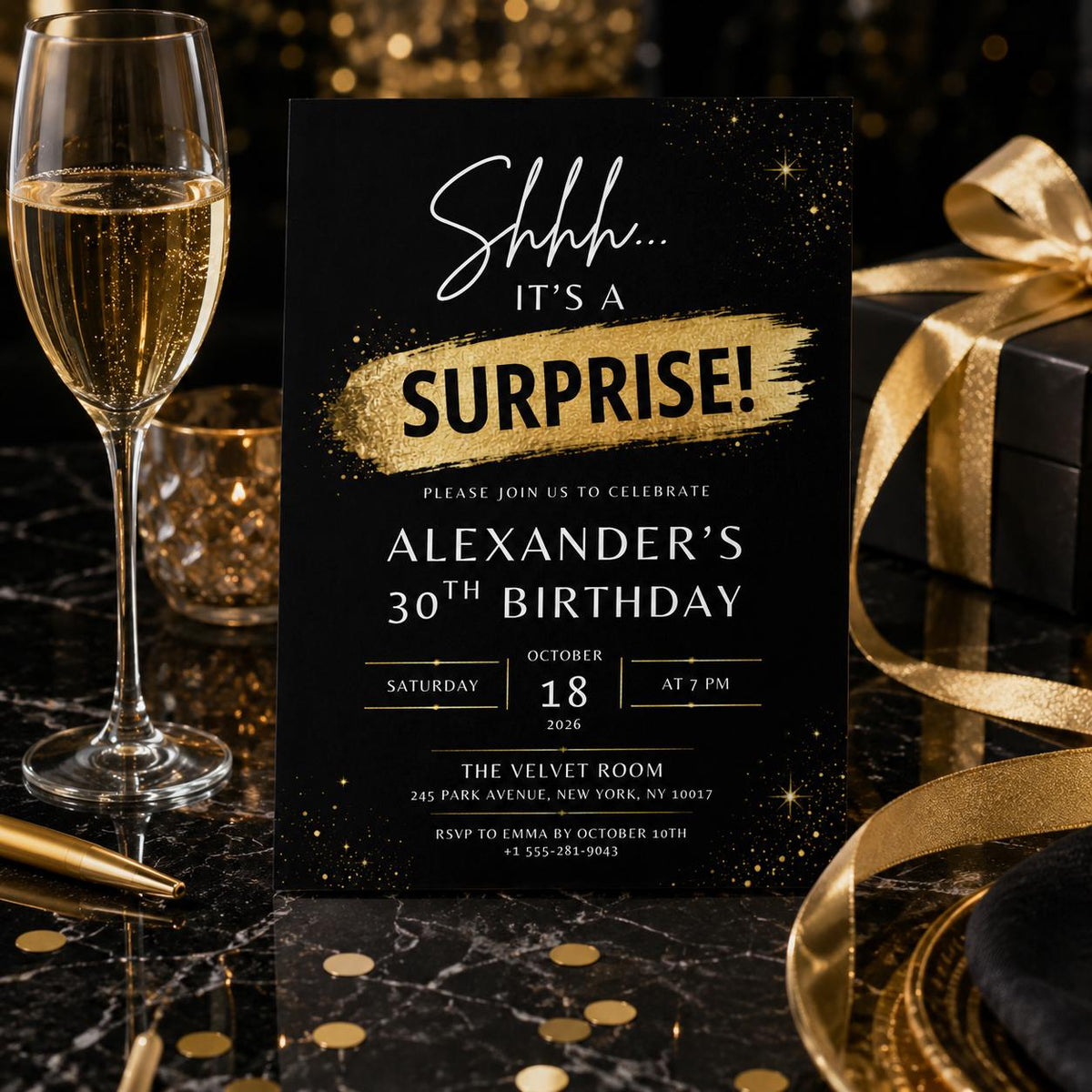 Editable Surprise 30th Birthday Invitation Canva Template, Adult Cute Fun DIY Sweet Chic Kids Teen Party Invite, Printable Digital Download.