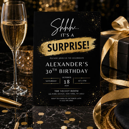 Editable Surprise 30th Birthday Invitation Canva Template, Adult Cute Fun DIY Sweet Chic Kids Teen Party Invite, Printable Digital Download.
