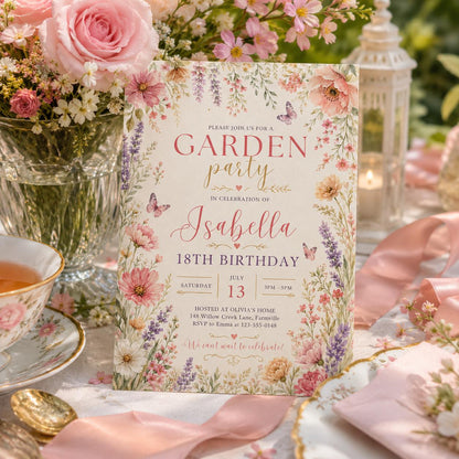 Editable Garden Birthday Invitation Canva Template, Floral Kids Teens Adult Cute Fun DIY Chic Teen Party Invite, Printable Digital Download.