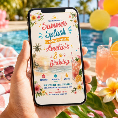 Editable Coastal Birthday Invitation Canva Template, Blue Girls Teens Beach Cute Fun DIY Chic Kids Party Invite, Printable Digital Download.