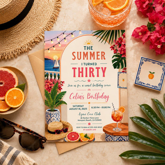 Editable Coastal Birthday Invitation Canva Template, Blue Girls Teens Beach Cute Fun DIY Chic Kids Party Invite, Printable Digital Download.