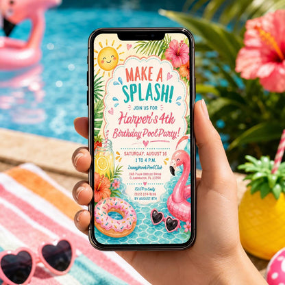 Editable Coastal Birthday Invitation Canva Template, Blue Girls Teens Beach Cute Fun DIY Chic Kids Party Invite, Printable Digital Download.