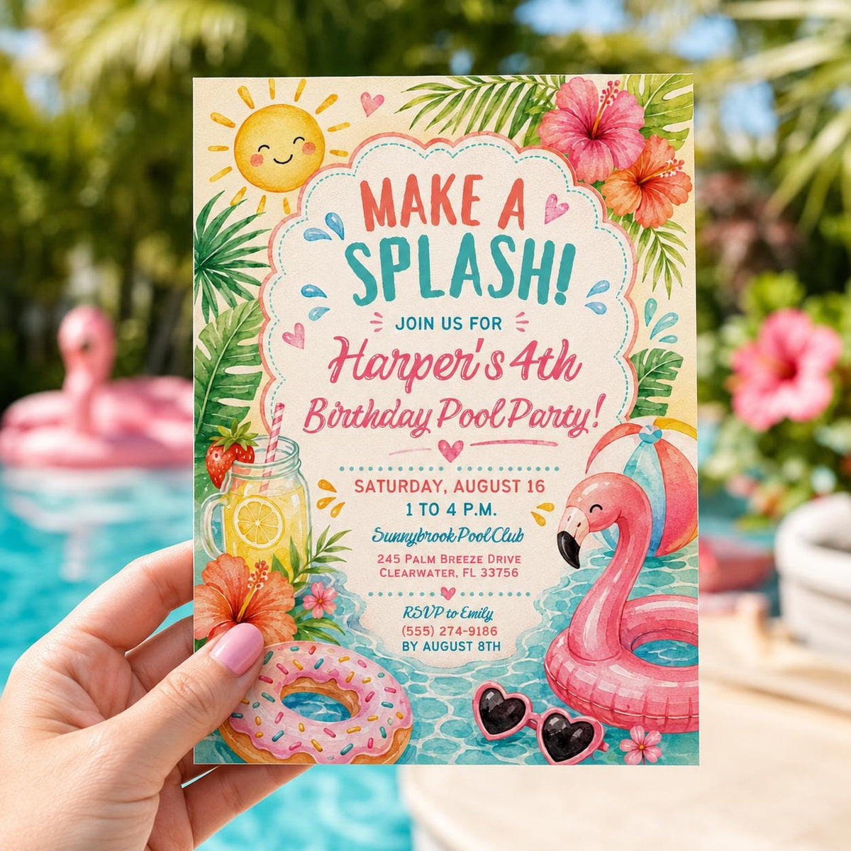Editable Coastal Birthday Invitation Canva Template, Blue Girls Teens Beach Cute Fun DIY Chic Kids Party Invite, Printable Digital Download.