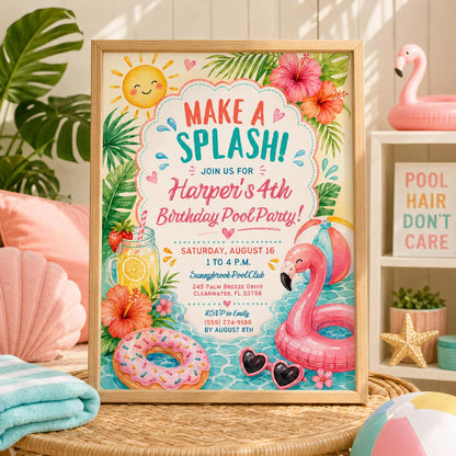 Editable Coastal Birthday Invitation Canva Template, Blue Girls Teens Beach Cute Fun DIY Chic Kids Party Invite, Printable Digital Download.