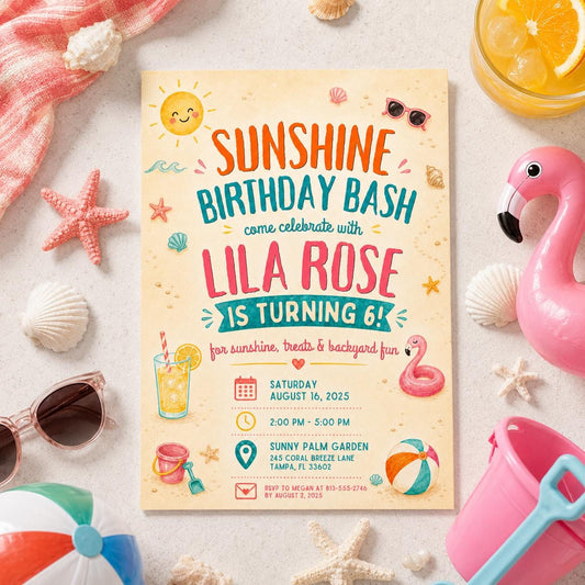 Editable Coastal Birthday Invitation Canva Template, Blue Girls Teens Beach Cute Fun DIY Chic Kids Party Invite, Printable Digital Download.