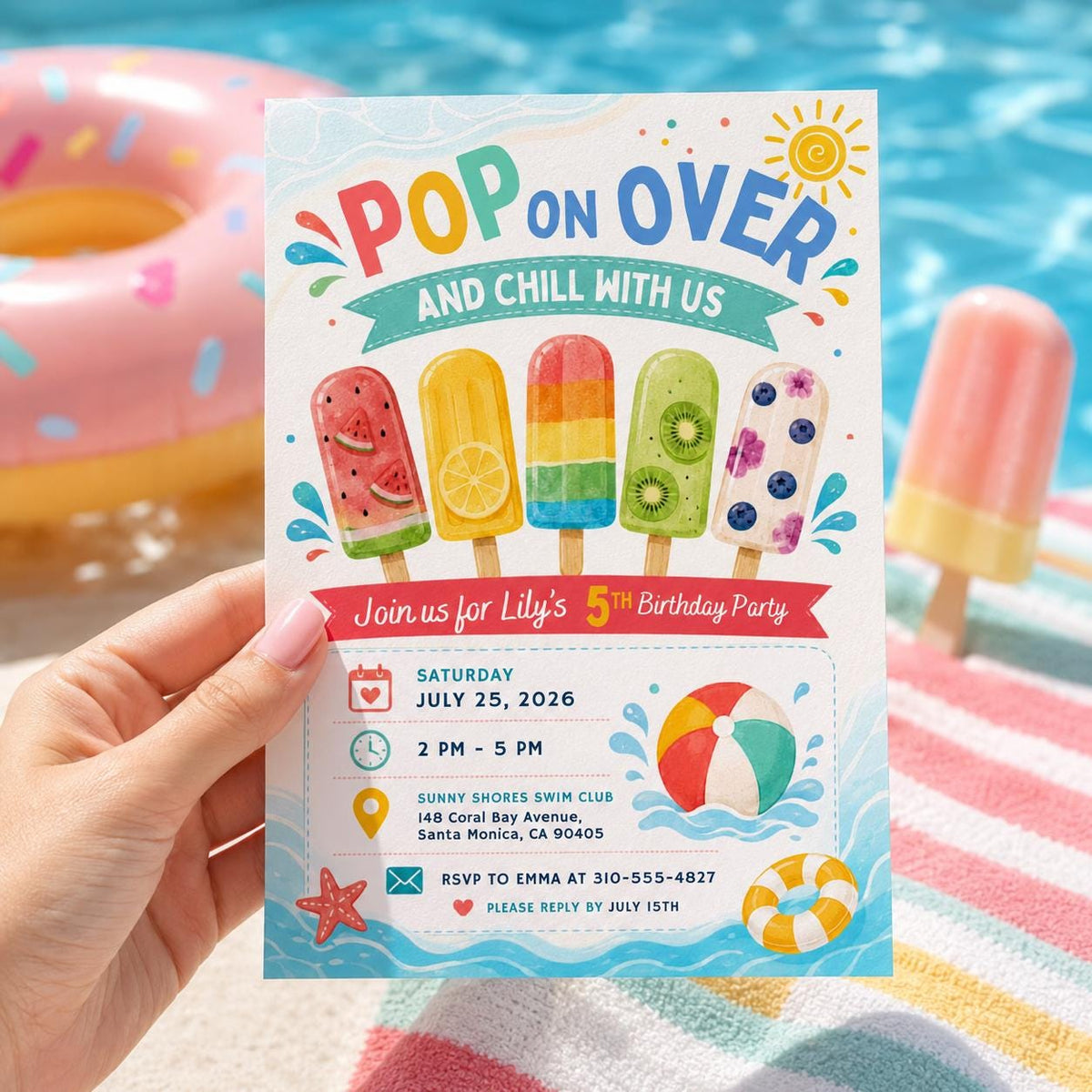 Editable Pool Birthday Invitation Canva Template, Cream Pool Cute Modern Fun Themed DIY Sweet Chic Party Invite, Printable Digital Download.
