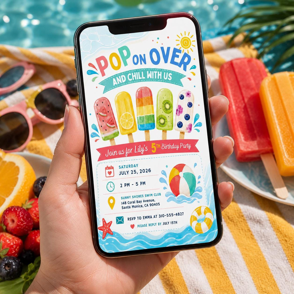 Editable Pool Birthday Invitation Canva Template, Cream Pool Cute Modern Fun Themed DIY Sweet Chic Party Invite, Printable Digital Download.