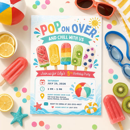 Editable Pool Birthday Invitation Canva Template, Cream Pool Cute Modern Fun Themed DIY Sweet Chic Party Invite, Printable Digital Download.