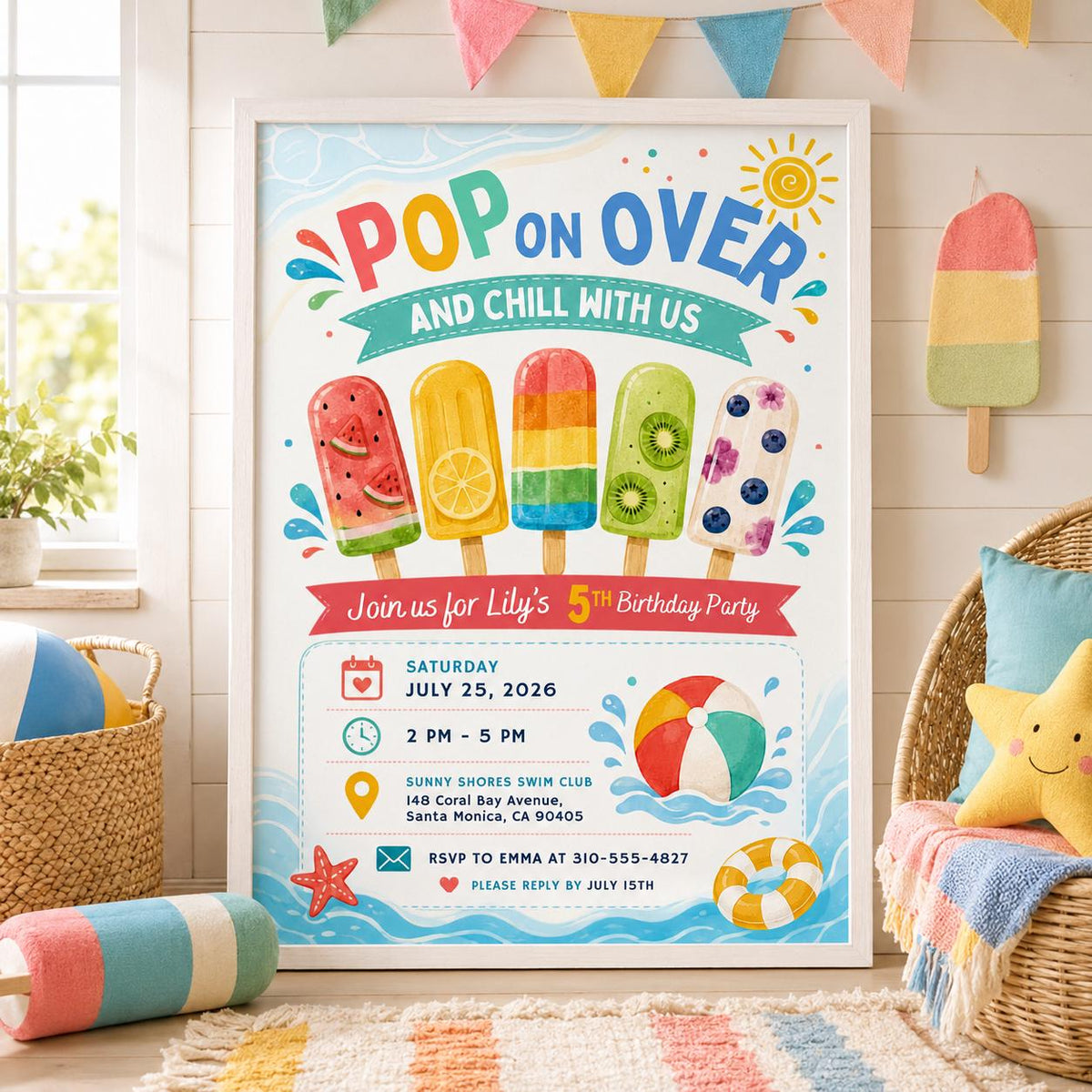 Editable Pool Birthday Invitation Canva Template, Cream Pool Cute Modern Fun Themed DIY Sweet Chic Party Invite, Printable Digital Download.
