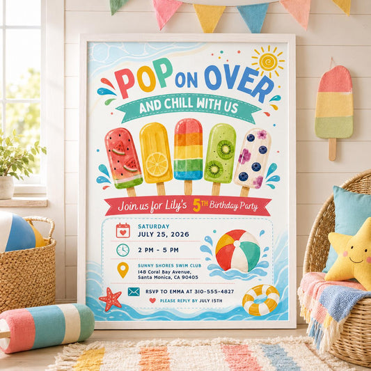 Editable Pool Birthday Invitation Canva Template, Cream Pool Cute Modern Fun Themed DIY Sweet Chic Party Invite, Printable Digital Download.