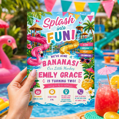 Editable Pool Birthday Invitation Canva Template, Pool Cute Modern Fun Themed Custom DIY Chic Kids Party Invite, Printable Digital Download.