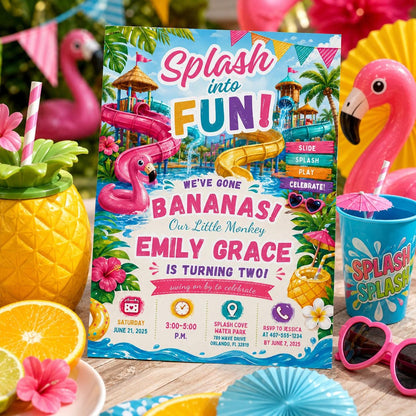 Editable Pool Birthday Invitation Canva Template, Pool Cute Modern Fun Themed Custom DIY Chic Kids Party Invite, Printable Digital Download.