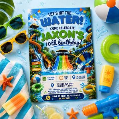 Editable Pool Birthday Invitation Canva Template, Pool Cute Modern Fun Themed Custom DIY Chic Kids Party Invite, Printable Digital Download.