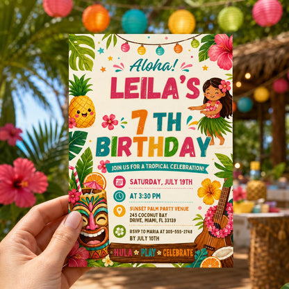 Editable Tropical Birthday Invitation Canva Template, Kids Summer Cute Modern Fun Themed DIY Sweet Party Invite, Printable Digital Download.