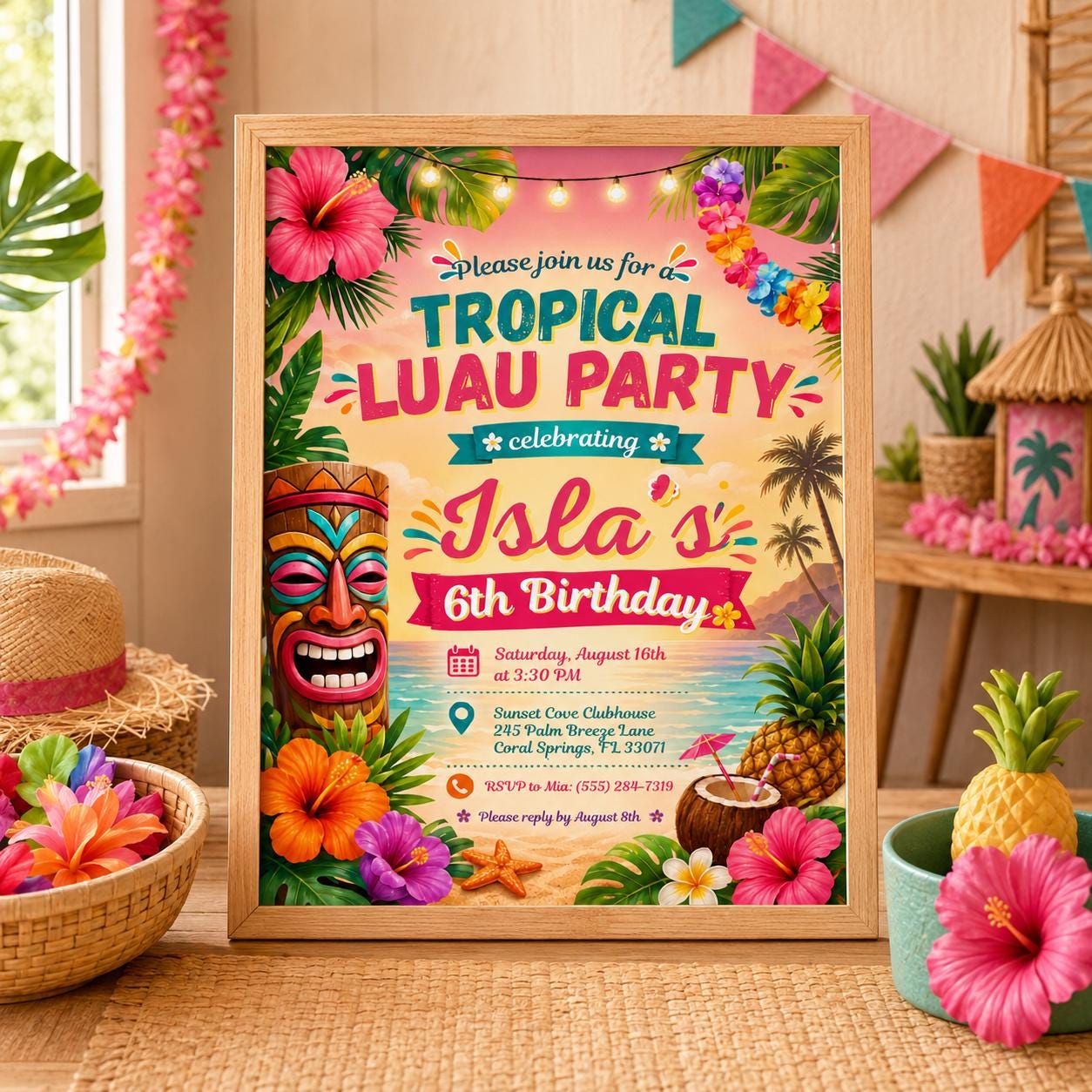 Editable Tropical Birthday Invitation Canva Template, Kids Summer Cute Modern Fun Themed DIY Sweet Party Invite, Printable Digital Download.