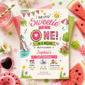 Editable Watermelon Birthday Invitation Canva Template, Pink Girls Kids Summer Cute Modern Fun DIY Party Invite, Printable Digital Download.