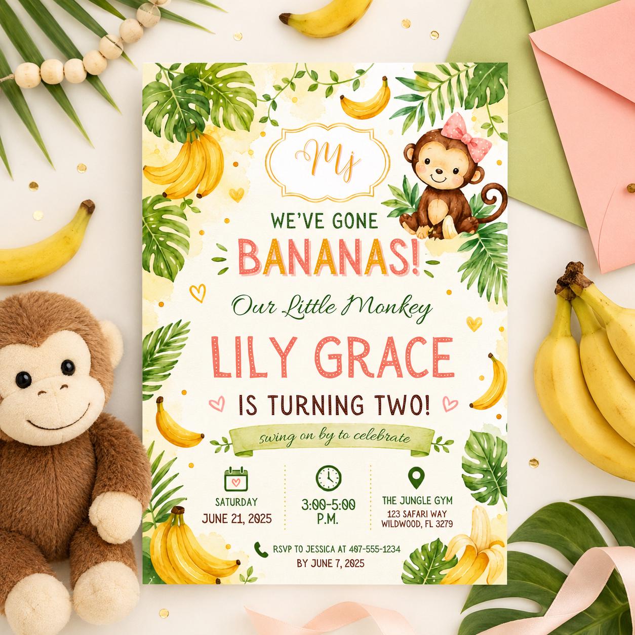 Editable Jungle Safari Birthday Invitation Canva Template, Cute Kids Fun DIY Sweet Chic Teen Tween Party Invite, Printable Digital Download.