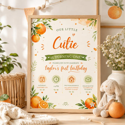 Editable Our Little Cutie Is Birthday Invitation Canva Template, Girls Kids Cute Fun DIY Chic Teen Party Invite, Printable Digital Download.