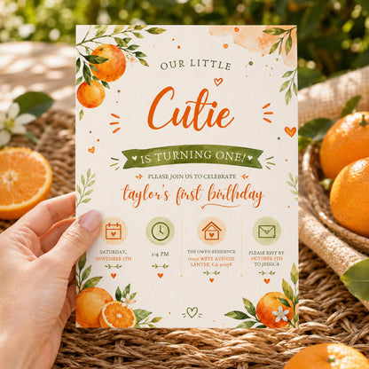 Editable Our Little Cutie Is Birthday Invitation Canva Template, Girls Kids Cute Fun DIY Chic Teen Party Invite, Printable Digital Download.