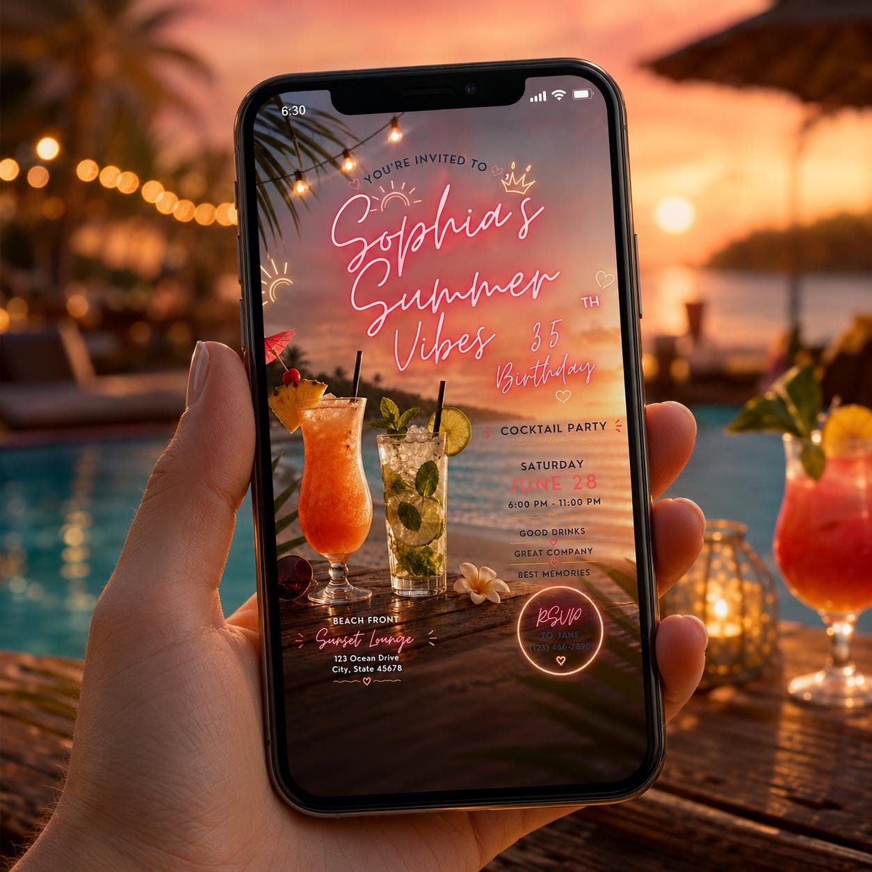 Editable Tropical Birthday Invitation Canva Template, Girls Adult Summer Cute Modern Fun DIY Sweet Party Invite, Printable Digital Download.