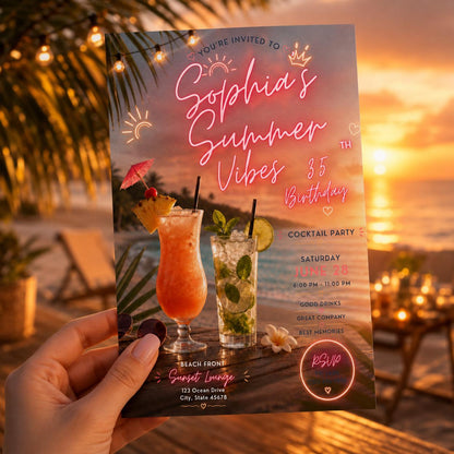 Editable Tropical Birthday Invitation Canva Template, Girls Adult Summer Cute Modern Fun DIY Sweet Party Invite, Printable Digital Download.